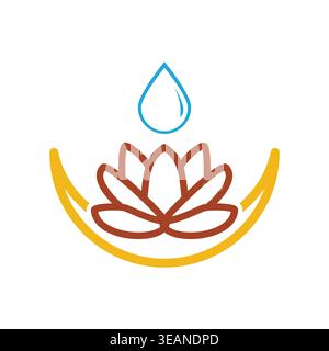 Motif icône élégant avec un croissant de lune combiné à une fleur de lotus et des gouttes d'eau Illustration de Vecteur