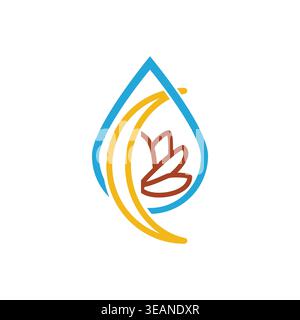 Motif icône élégant avec un croissant de lune combiné à une fleur de lotus et des gouttes d'eau Illustration de Vecteur