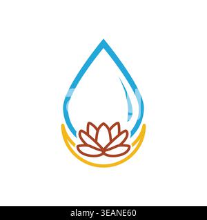 Motif icône élégant avec un croissant de lune combiné à une fleur de lotus et des gouttes d'eau Illustration de Vecteur