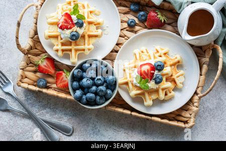 petit déjeuner, gaufres belges, petits déjeuners Banque D'Images
