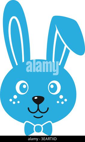 Icône de lapin bleu mignon avec noeud papillon Illustration de Vecteur