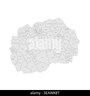 Macédoine du Nord carte politique des divisions administratives - municipalités. Carte grise avec contour noir fin et étiquettes. Illustration de Vecteur