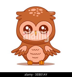Vecteur de personnage de dessin animé hibou mignon, vue avant isolée sur blanc Illustration de Vecteur