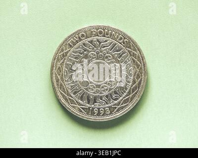 Vintage look British Pound monnaie du Royaume-Uni - deux livres Banque D'Images