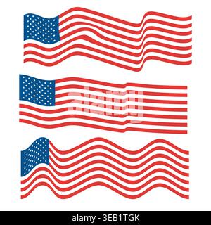 Drapeaux des États-Unis d'Amérique. Collection de drapeaux de l'illustration vectorielle des vagues des États-Unis Illustration de Vecteur