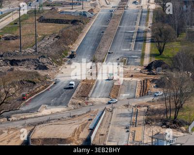 Vue aérienne de la phase 4 de construction du pont sud à Riga Banque D'Images