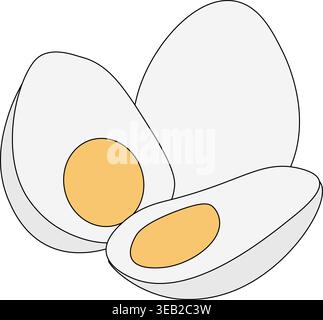 Trois oeufs bouillies dures composition colorée illustration dessinée à la main. Ligne graphique vectorielle Parfait pour le logo de café, l'image de marque, l'emballage, les étiquettes, et Mo Illustration de Vecteur