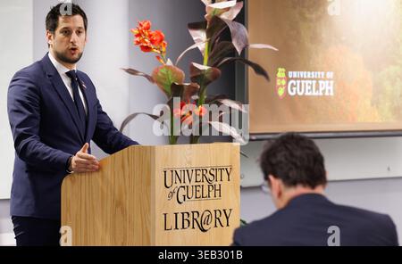 Guelph, Canada. 24 avril 2026. Le ministre wallon président Adrien Dolimont en photo lors d'une visite à l'Université de Guelph, à l'occasion de la sixième journée d'une mission ministérielle au Canada du gouvernement wallon et de la Fédération Wallonie-Bruxelles, le vendredi 24 avril 2026 à Guelph, Ontario, Canada. BELGA PHOTO BENOIT DOPPAGNE crédit : Belga News Agency/Alamy Live News Banque D'Images