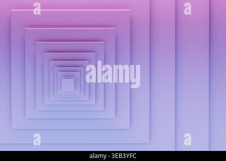 Сoncentric les carrés de lavande s'empilent en couches 3D douces, formant tunnel infini brillant avec de doux gradients, élégance. Backg minimal géométrique abstrait Banque D'Images