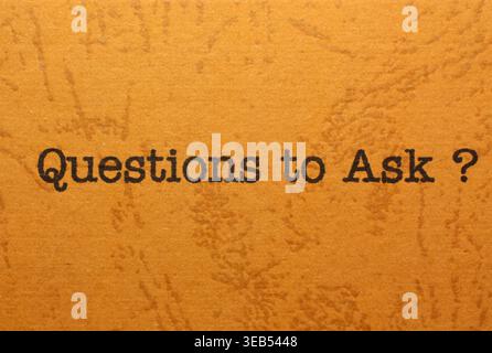 Questions à poser texte sur fond de papier vintage Banque D'Images