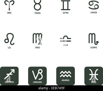 Horoscope Zodiac Icon Set modèles de conception vectorielle concept simple et moderne Illustration de Vecteur