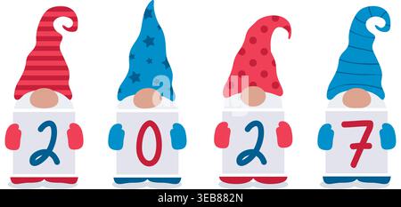 mignon nain de noël avec illustration vectorielle de signe 2027 Illustration de Vecteur