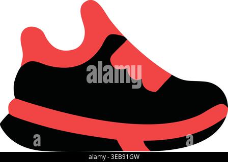 Illustration de fitness simple d'une chaussure de course noire avec des accents de corail montrée dans la vue de côté. Illustration de Vecteur
