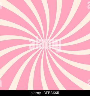 Cute Pink Swirl Sunburst Vector fond, Spiral Lollipop Candy Pattern dans des couleurs pastel rétro douces Illustration de Vecteur