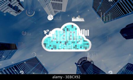 Cloud Computing, stratégie Cloud et technologie Cloud transformant l'infrastructure numérique avec des services évolutifs, un stockage sécurisé des données et des solutions basées sur le Cloud Banque D'Images