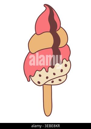 Crème glacée tourbillonnée rose et crème molle sur bâton Illustration de Vecteur