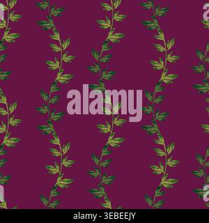 Motif sans couture floral aquarelle structuré avec branches feuillues verticales formant un rythme rayé doux. Texture naturelle douce élégante et calme Banque D'Images