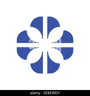 Croix florale bleue abstraite et emblème médical géométrique Illustration de Vecteur