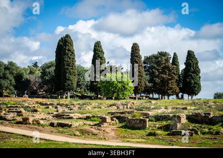 Vestiges de temples grecs, Agrigente, Vallée des temples, Sicile, Italie Banque D'Images