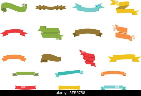 Collection de bannières de ruban plat colorées et d'autocollants d'en-tête Web Illustration de Vecteur