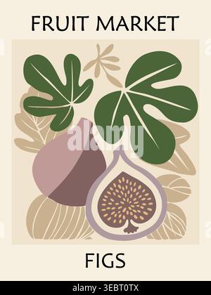 Affiche rétro du marché aux fruits avec figues stylisées Illustration de Vecteur