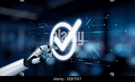 L’IA garantit la qualité des produits à l’aide d’outils d’assurance qualité d’intelligence artificielle, de vérifications d’assistants virtuels et de processus de contrôle qualité pilotés par l’IA. Noyau Banque D'Images
