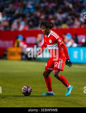 L'attaquant du Chicago Fire Puso Dithejane (12 ans) en action lors du match entre le Chicago Fire FC et le Sporting Kansas City au Soldier Field à Chicago, il, le 25 avril 2026. (Photo de Marcus Nichols/Sipa USA) Banque D'Images