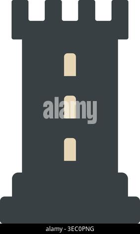 Illustration simple d'une grande tour de forteresse sombre avec des créneaux et une rangée de fenêtres verticales étroites. Illustration de Vecteur