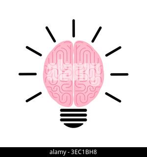 Cerveau humain dans ampoule. Brainstorming, créativité et concept d'idée de réflexion. Illustration vectorielle. Illustration de Vecteur