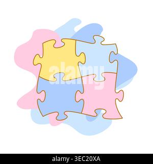 Carré quatre pièces de puzzle. Concept de travail d'équipe. Illustration de Vecteur