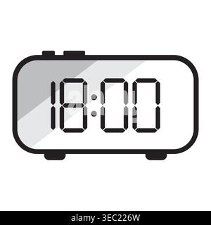 Icône d'horloge numérique noir et blanc montrant 1800 oclock vecteur. Parfait pour les applications de gestion du temps de conception Web et les interfaces utilisateur. SPE 10. Illustration de Vecteur