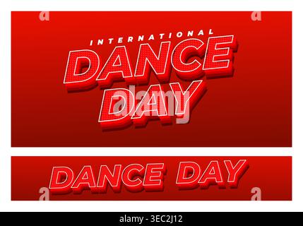 Graphique rouge vif avec texte 3d blanc et rouge lisant la journée internationale de danse sur un fond rouge dégradé avec une texture pointillée subtile Illustration de Vecteur