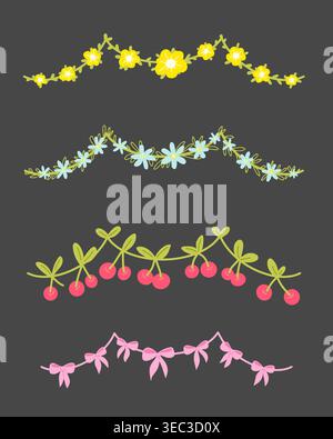 Guirlande florale fantaisiste avec des noeuds et des oubliettes. Illustration de Vecteur