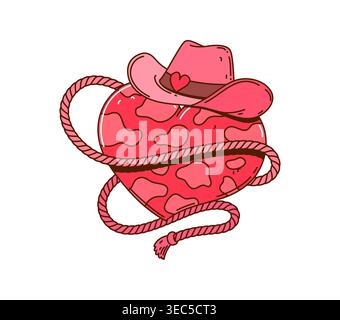 Cowgirl disco, groovy cow-boy chapeau rose et coeur Illustration de Vecteur
