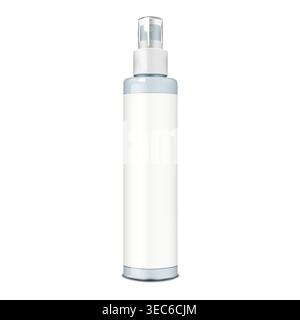 Flacon pulvérisateur à fine brume avec couvercle transparent transparent transparent et maquette réaliste blanche vierge. Maquette de vecteur de conteneur de pompe cosmétique. Modèle pour la conception Illustration de Vecteur