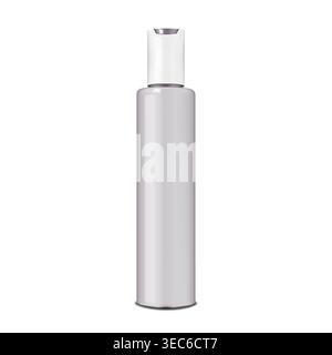 Bouteille cosmétique avec bouchon à vis supérieur de disque isolé sur fond blanc, maquette réaliste. Récipient d'emballage de produit de beauté liquide, maquette vectorielle Illustration de Vecteur