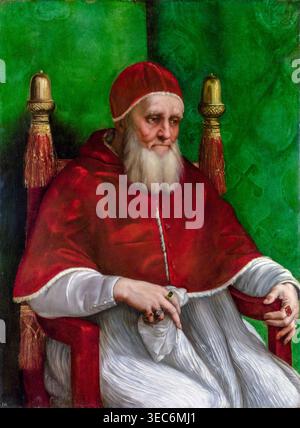 Raffaello Sanzio da Urbino appelé Raphaël, Pape Jules II, peinture de portrait, 1511 Banque D'Images