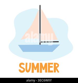 Illustration minimaliste d'un voilier sur la mer avec texte d'été Illustration de Vecteur