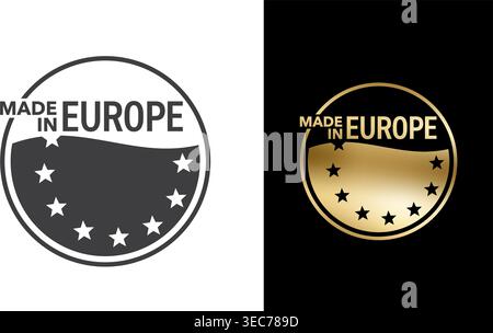 Fabriqué en Europe - étiquette pour les produits fabriqués dans les pays de l'Union européenne. Emblème monochrome, idéal pour le gaufrage doré Illustration de Vecteur