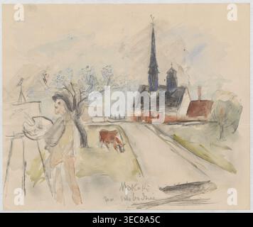 Lettre à Maria Mickiewiczówna avec un dessin [autoportrait de l'artiste ...