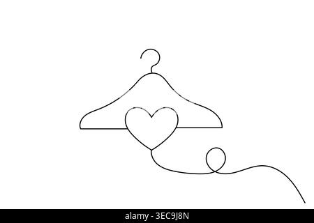 Cintre de vêtements de dessin de ligne unique avec coeur et ligne de boucle s'étendant de lui la mode d'amour Illustration de Vecteur