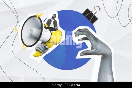 Collage de créativité présentant des outils et des idées dans un espace de travail dynamique pendant la journée Banque D'Images