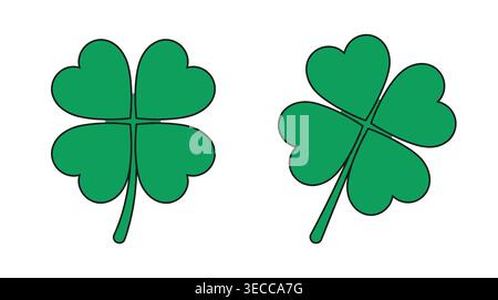 Collection de symboles en forme de trèfle dans un style vectoriel plat, représentant la Saint-Patrick, la nature, la chance, la fortune et le printemps Illustration de Vecteur