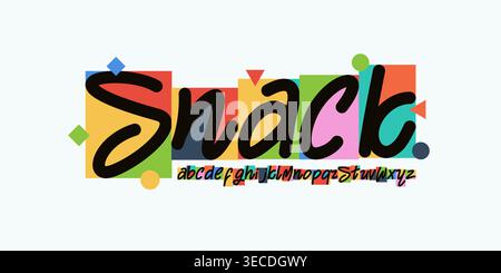 Colorée à la main Fun Kid logo Alphabet Art Letter Set typographie moderne, Joyful Creative Typographic Design pour titre ludique, Snack Food Illustration de Vecteur