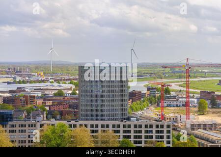 Vue aérienne des bureaux, maisons, chantier et aire industrielle à Arnhem, les Nertherlands Banque D'Images