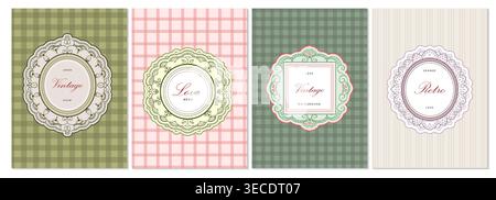 Vintage set cadres vectoriels avec des arrière-plans. Collection rétro pour mariage, cartes, invitation, affiche. Dessiné à la main fleurit les éléments d'ornement. Illustration de Vecteur