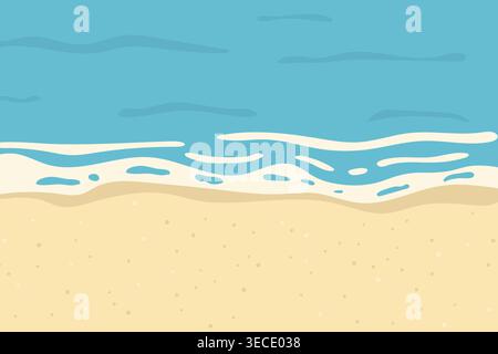vue de dessus de la plage tropicale, concept de vacances d'été, rivage de sable avec des vagues de l'océan, relaxation et humeur de voyage - illustration vectorielle Illustration de Vecteur