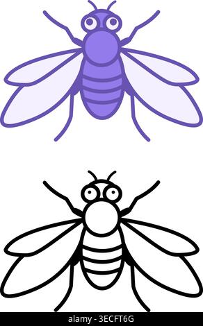 Icônes de vol. Illustration de vecteur d'insecte. Cartoon Fly avec Big Eyes et Wings Illustration de Vecteur