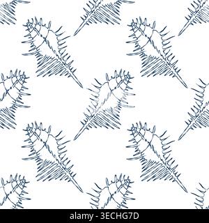 Vector dessiné à la main fantaisiste motif de coquillages méditerranéens, Collection de coquillages océaniques nautiques, illustration d'art de ligne marine Illustration de Vecteur