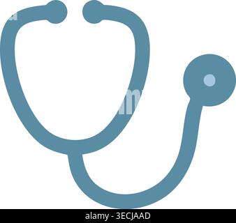 Illustration simple d'un stéthoscope bleu avec écouteurs tubulure courbée et une pièce de poitrine ronde. Illustration de Vecteur